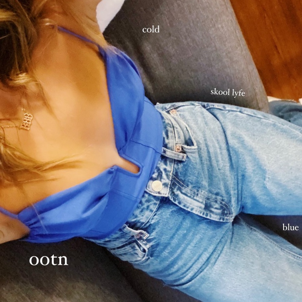 Blue Zara plunge crop top